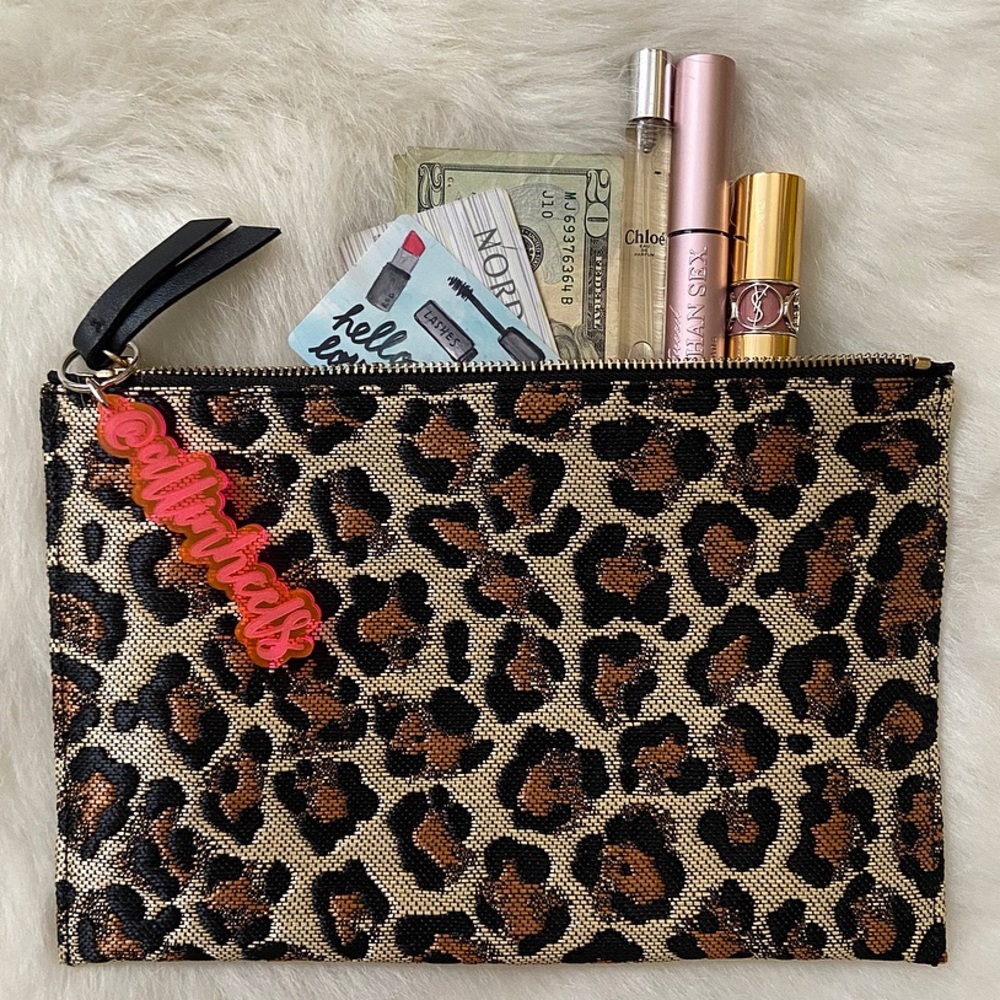 Veronica Beard Leopard Print Raffia Clutch